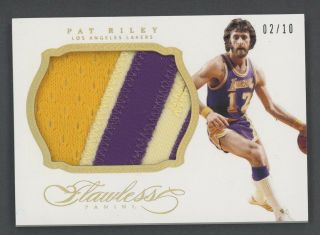 2013 - 14 Panini Flawless Gold Pat Riley Jumbo 3 - Color Patch Auto 2/10 Lakers