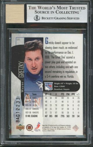 Wayne Gretzky 1999 - 00 SP Authentic Buybacks 98 - 99 SP Authentic Auto /101 BGS 9 1 2