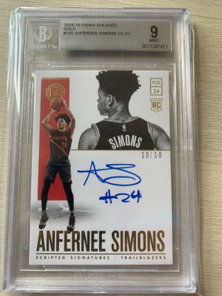 2018/19 Encased Basketball Anfernee Simons Auto 10/10 Bgs 9