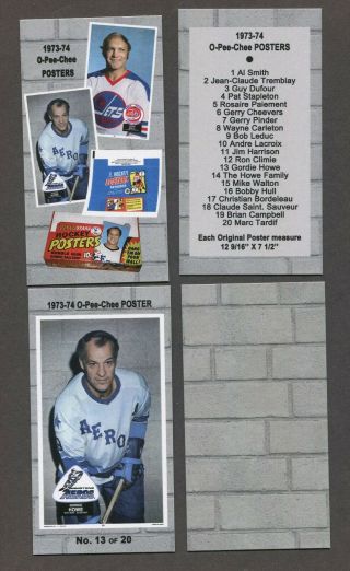1973 - 74 O - Pee - Chee WHA Posters complete set of 26 hockey cards (Tall boy size) 2