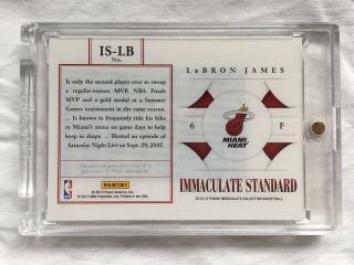 Panini 2012 - 2013 NBA Immaculate Lebron James Game Worn Miami Heat Jersey Card 2