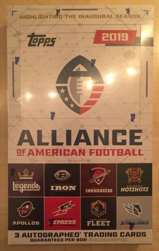 2019 Topps Alliance Of American Football (aaf) Hobby Box - 3 Autos