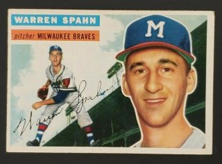 1956 Topps Baseball Card Warren Spahn 10 Ex Range Bv $100