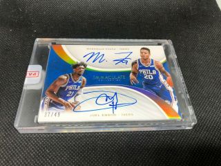 2017 - 18 Immaculate Joel Embiid Markelle Fultz Dual Rc Auto /49 76ers Autograph