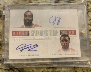 2013 - 14 Tracy Mcgrady James Harden Dual Auto/49 National Treasures Spanning Time