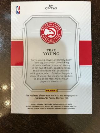 Trae Young 2018 - 19 National Treasures Clutch Factor RC Auto Patch 61/99  3