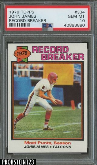 1979 Topps Record Breaker 334 John James Falcons Psa 10 Gem