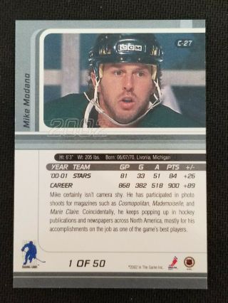 2002 BE A PLAYER SIGNATURE SERIES CERTIFIED MIKE MODANO ED 1/50 2