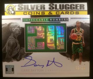 2017 - 18 Gary Payton Panini Impeccable Numbers Auto 8/20 Seattle Supersonics