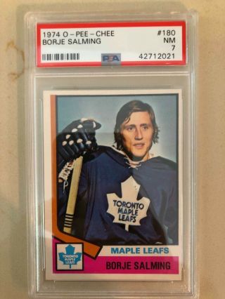 1974 O - Pee - Chee Hockey Borje Salming Rookie Rc 180 Psa 7 Toronto Maple Leafs