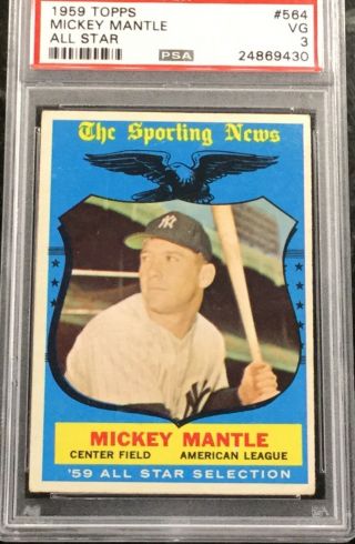 1959 Topps 564 Mickey Mantle All - Star (hof) N.  Y.  Yankees Psa 3 Vg Sharp