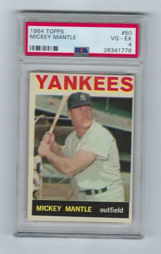 1964 Topps 50 Mickey Mantle Hof Yankees Psa 4 Vg - Ex