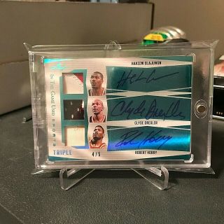 Olajuwon - Drexler - Horry 2018 Leaf In The Game Auto & Patch /5 - Rockets