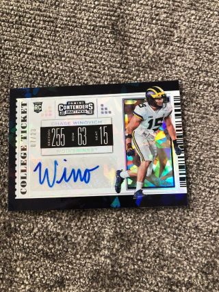2019 Contenders Chase Winovich Cracked Ice Rookie Ticket Auto 7/23 Michigan/pats