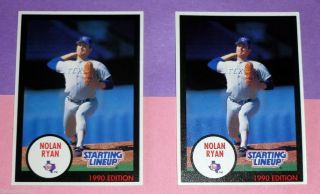 Two 1990 Nolan Ryan Texas Rangers Starting Lineup Cards With Different Stats