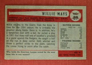 ∎ 1954 BOWMAN baseball card WILLIE MAYS 89 AWESOME CARD 2
