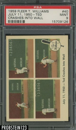 1959 Fleer Ted Williams Setbreak 40 July 11,  1950 - Ted Crashes Into Wall Psa 9