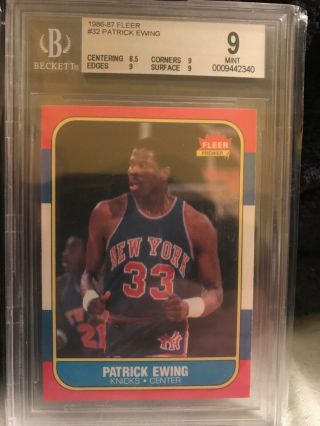 Patrick Ewing 1986/87 Fleer 32 Rc Rookie Card York Knicks Hof Bgs 9
