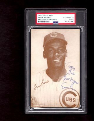 1963 Exhibit Card Ernie Banks Signed/autographed Chicago Cubs Hof Psa/dna