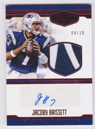 2016 Panini Plates And Patches Rookie Patch Auto Red 7 Jacoby Brissett /10