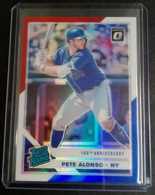 2019 Donruss Optic Mets Pete Alonso Rated Rookie Red White Blue Prizm /150