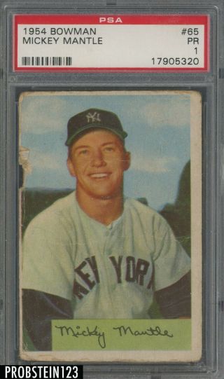 1954 Bowman 65 Mickey Mantle Yankees Hof Psa 1 Pr