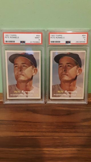 1957 Topps Pete Runnels 64 Baseball Cards Psa - 9 And Psa - 5.  Both
