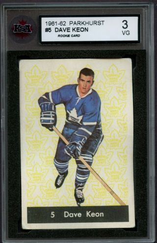 1961 - 62 Parkhurst 5 Dave Keon Rc Rookie Toronto Maple Leafs Ksa 3 Vg Very Good