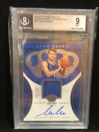 2018 - 19 Crown Royale Luka Doncic Jersey Auto Rc On Card /199 Bgs 9 10 Mavs