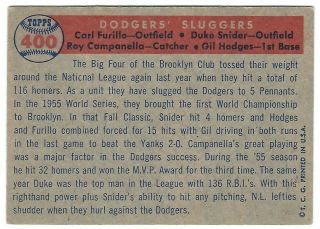 1957 Topps 400 Dodgers ' Sluggers Brooklyn Campanella Snider Hodges Furillo 2