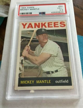 1964 Topps 50 - Mickey Mantle - Psa 3.  5 Vg,  Ny York Yankees