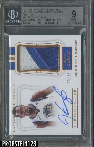 2017 - 18 National Treasures Clutch Factor Kevin Durant Patch Auto /25 Bgs 9