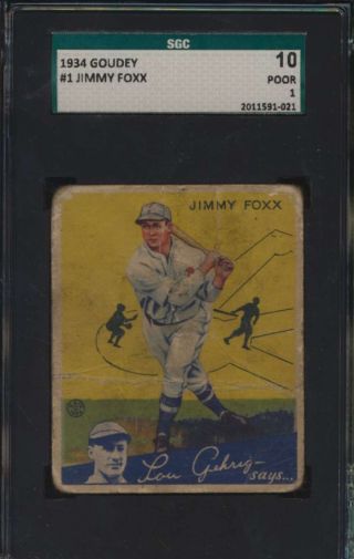1934 Goudey 1 Jimmie Foxx Hof Sgc 10 P 1 43703