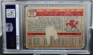 1957 Topps Baseball Mickey Mantle 95 PSA 1 Poor 2