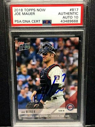 2018 Topps Now Joe Mauer Minnesota Twins Catches In Final Game Psa/dna Auto 10