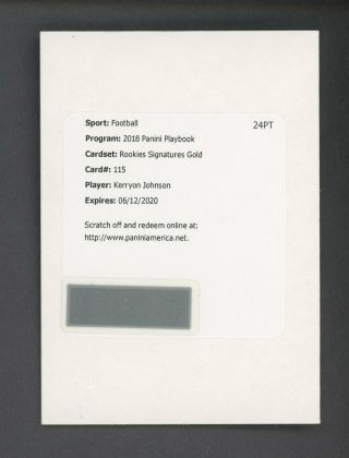 2018 Panini Playbook Gold Kerryon Johnson Lions Rc Rookie Auto Redemption