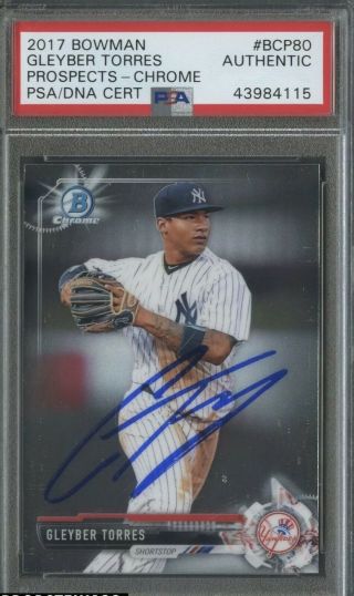 2017 Bowman Chrome Bcp80 Gleyber Torres Yankees Rc Signed Auto Psa/dna 1