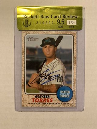 Gleyber Torres 2017 Topps Heritage Minor Real One Auto Bgs Rcr 9.  5/10 Gem
