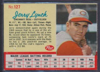 1962 Post Cereal 127 Jerry Lynch Reds Near Ex