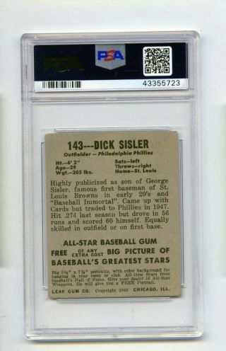 1948 Leaf Dick Sisler 143 Philadelphia Phillies Baseball Card PSA Good 2 2