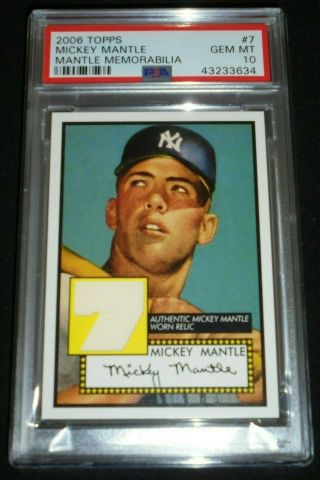 2006 Topps Mickey Mantle 1952 Rookie Reprint Jersey Relic Psa 10 Gemmint Yankees