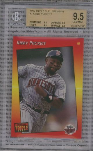Kirby Puckett 1992 Triple Play Previews 7 Bgs 9.  5 Gem 4x9.  5 Subs Twins Mlb Hof