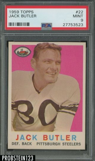 1959 Topps Football 22 Jack Butler Pittsburgh Steelers Psa 9