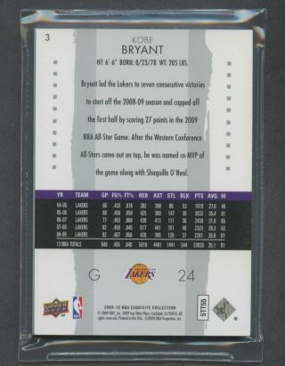 2009 - 10 UD Exquisite 3 Kobe Bryant Los Angeles Lakers 180/199 2