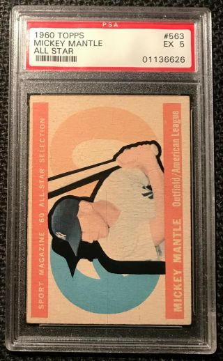 1960 Topps Mickey Mantle Psa 5 Ex Hi 563.  All Star High Number.