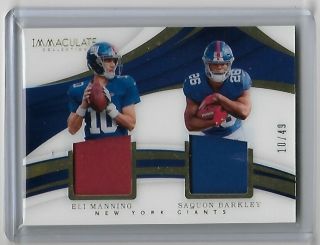 Eli Manning & Saquon Barkley 2018 Immaculate Manning Number 10 Dual Jersey 10/49