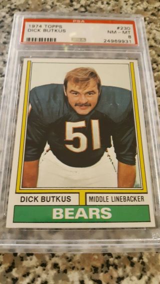 Psa 8 1974 Topps Dick Butkus 230 - - Hof Chicago Bears