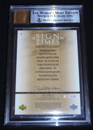 2000 SP Authentic Sign Of The Times Jimmie Johnson Rookie Card Auto RC BGS 9/10 2