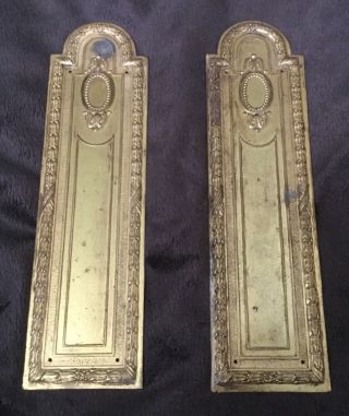 Vintage French Empire Style Antique Brass Pair Door Push Plates