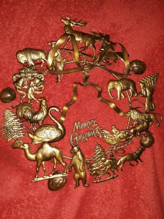 Vintage Dresden Petite Choses Brass Wreath Antique All Holiday Christmas Animals